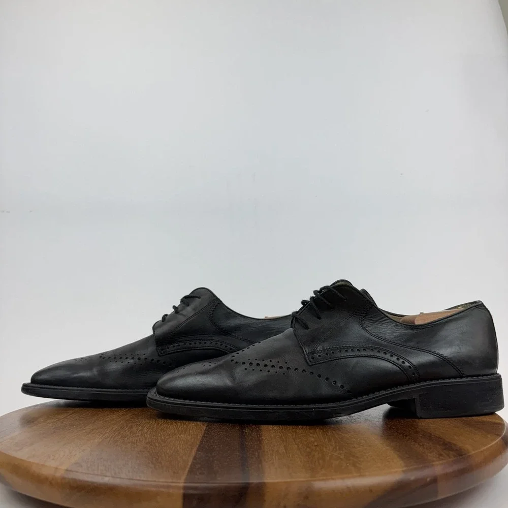 Mens Fosco Black Leather Wingtip Square Toe Formal Brogue Dress Shoes Size EU 44